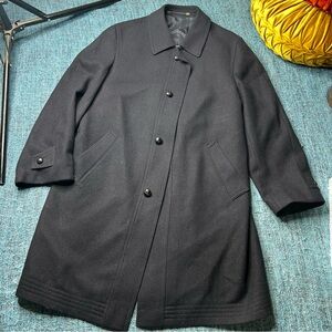 Loden Frey Men's Long Overcoat Wool Collared Jacket in Dark Navy Blue Germany